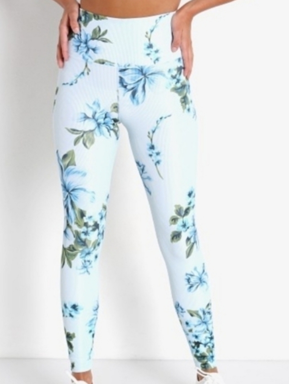 Beach Riot Women's Piper Ribbed Leggings In Blue Floral Size Large